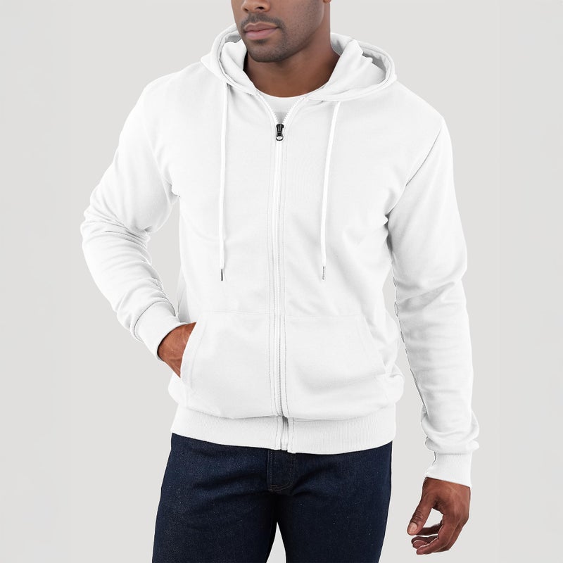 Ohoo Men's Zip Up Hoodie Lightweight Slim Fit Sweatshirt Full Zip Hooded Jacket / DCF002-WHITE-M - Image 3